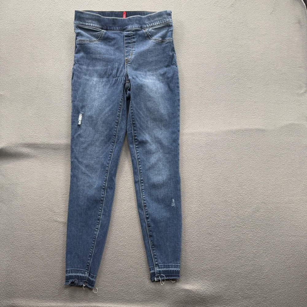 Spanx Jeans Womens M Blue Pull-On Mid Rise Slim Jegging Stretch Distressed